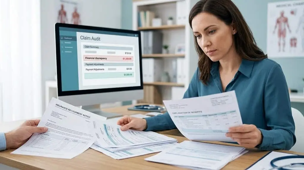 Medical billing dashboard showing insurance payment recoupment.